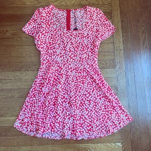 Red and white floral dress